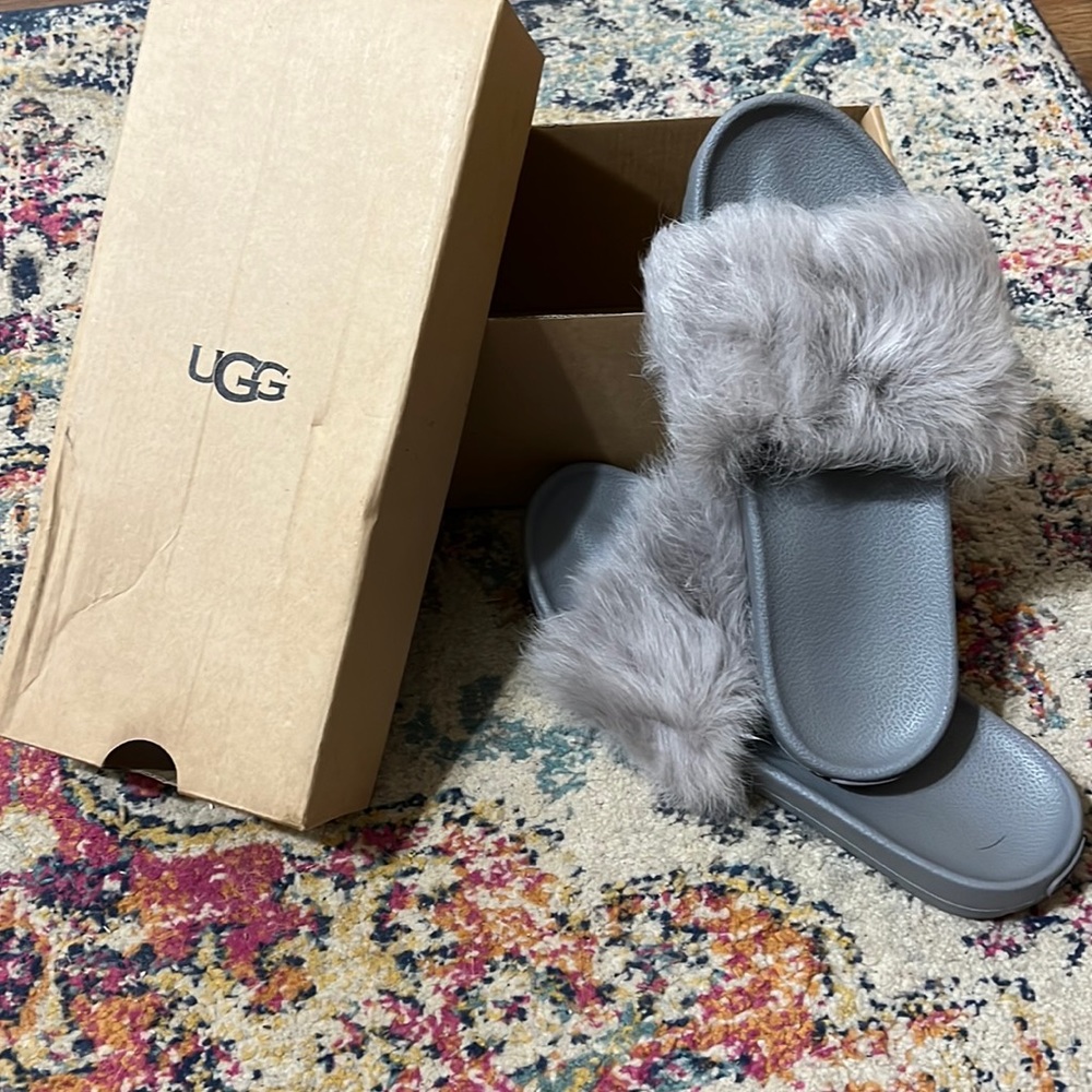 Gray UGG Fur Slippers